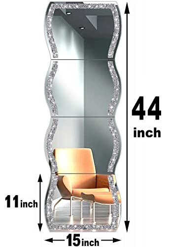Wave Pattern Crushed Diamond Body Mirror Set - 4pcs 11x15 inch Dressing &