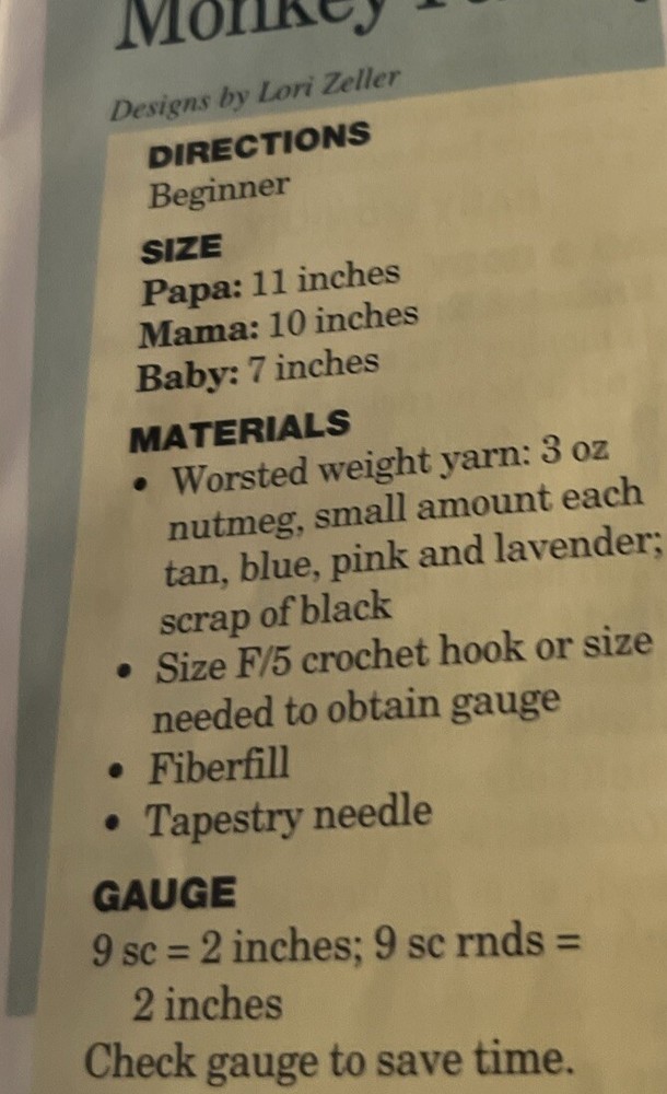 CROCHET ~ “Monkey Family” ~ PATTERN~
