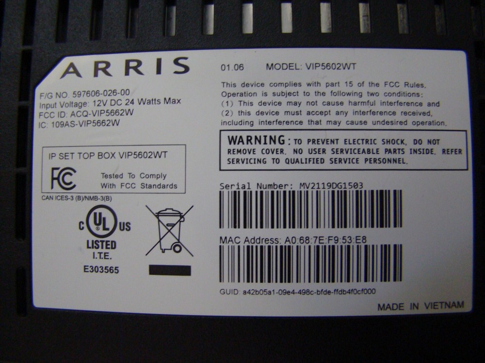 Arris IP Set Top Box VIP5602WT