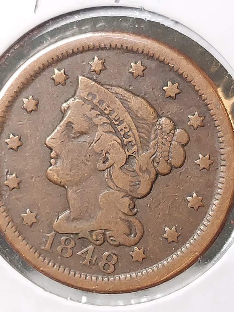 👉1848 -ERROR s Braided Hair Large Cent - 1¢  D/105