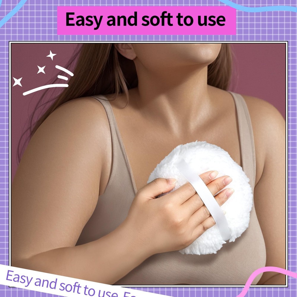 6 Body Powder Puff for Dusting, Fluffy Soft Large Puff with Container