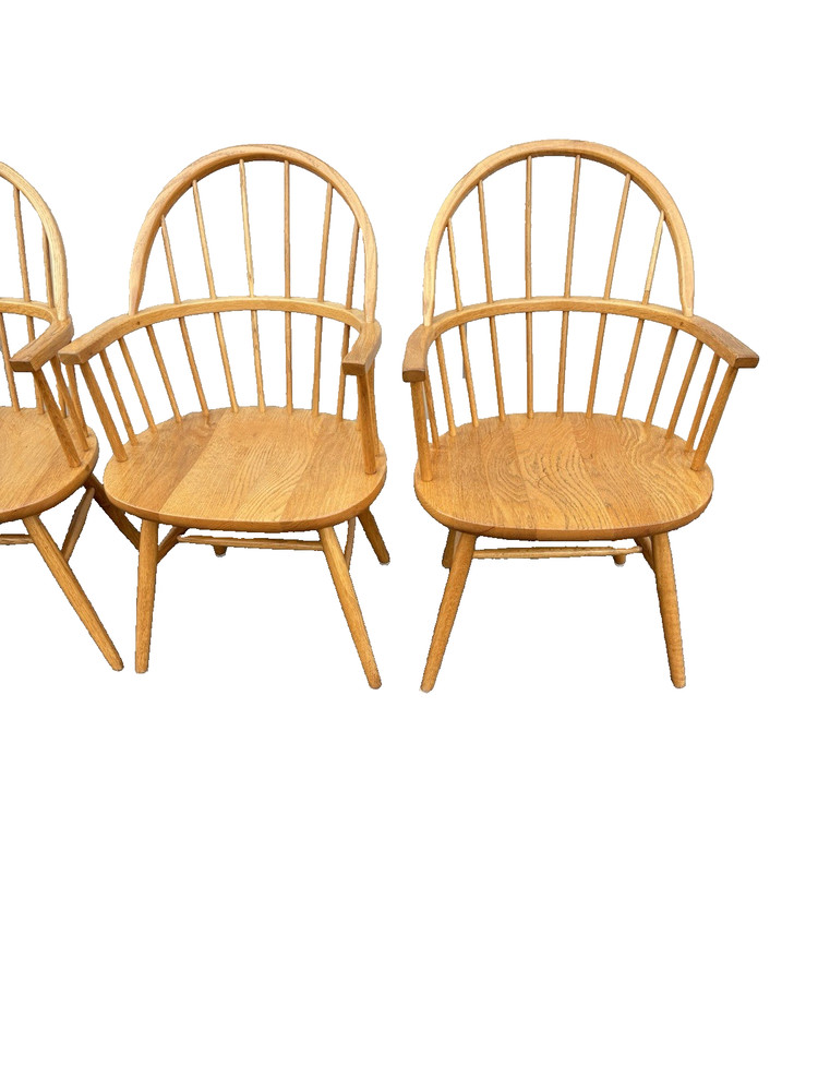 67248 Set 4 Solid Oak Windsor Dining Armchairs Chair s