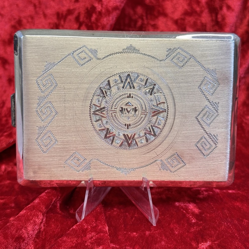 Vintage Solid Sterling Silver Hallmarked Mexican Aztec Cigarette Case