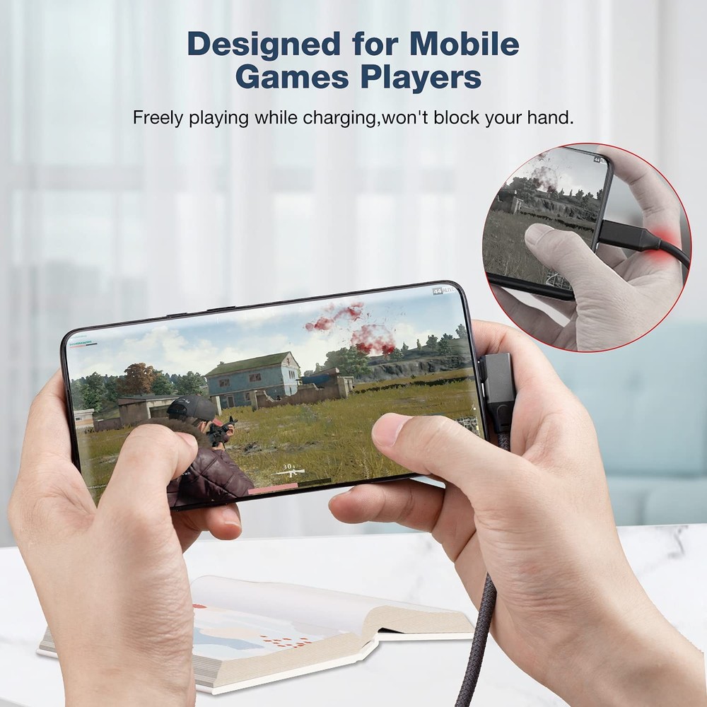 JavicTech USB C Extension Cable Right Angle 0.3M/1FT, 90 Degree 1ft, Grey