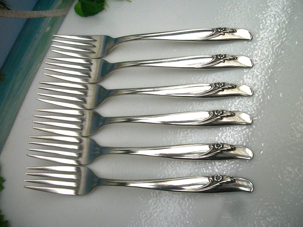 6 International Silver Rogers EXQUISITE Silverplate Dinner Forks 1957