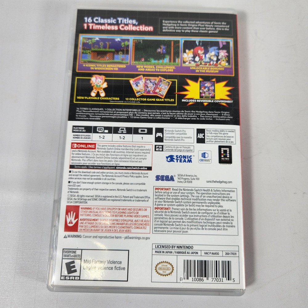 AUTHENTIC Replacement Case ONLY Box Nintendo Switch - Sonic Origins Plus