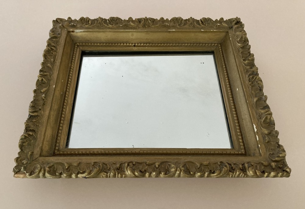 Antique Gold Wood Plaster Gesso Deep Frame Rectangular Mirror ~ 14 x 16 x 2.5 In