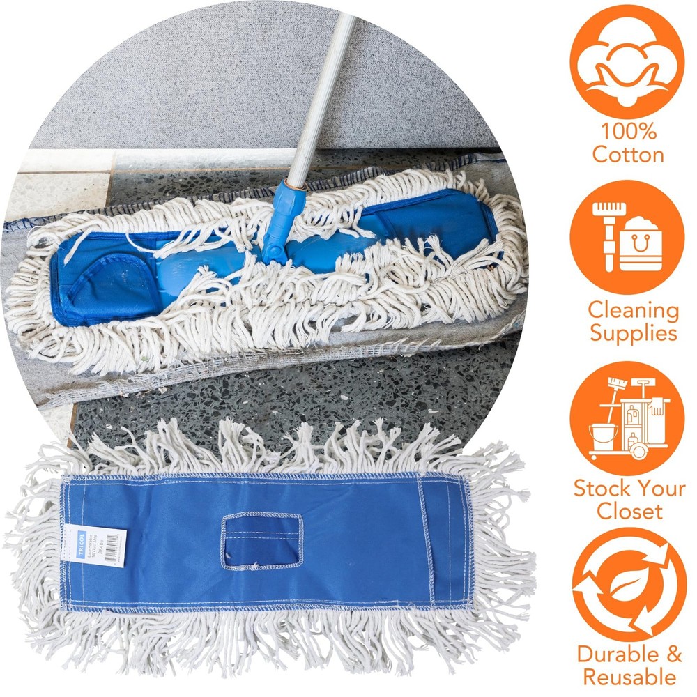 Iconikal 3 Pack Cotton Rectangular Dust Mop Head Replacement, Launderable Reu...