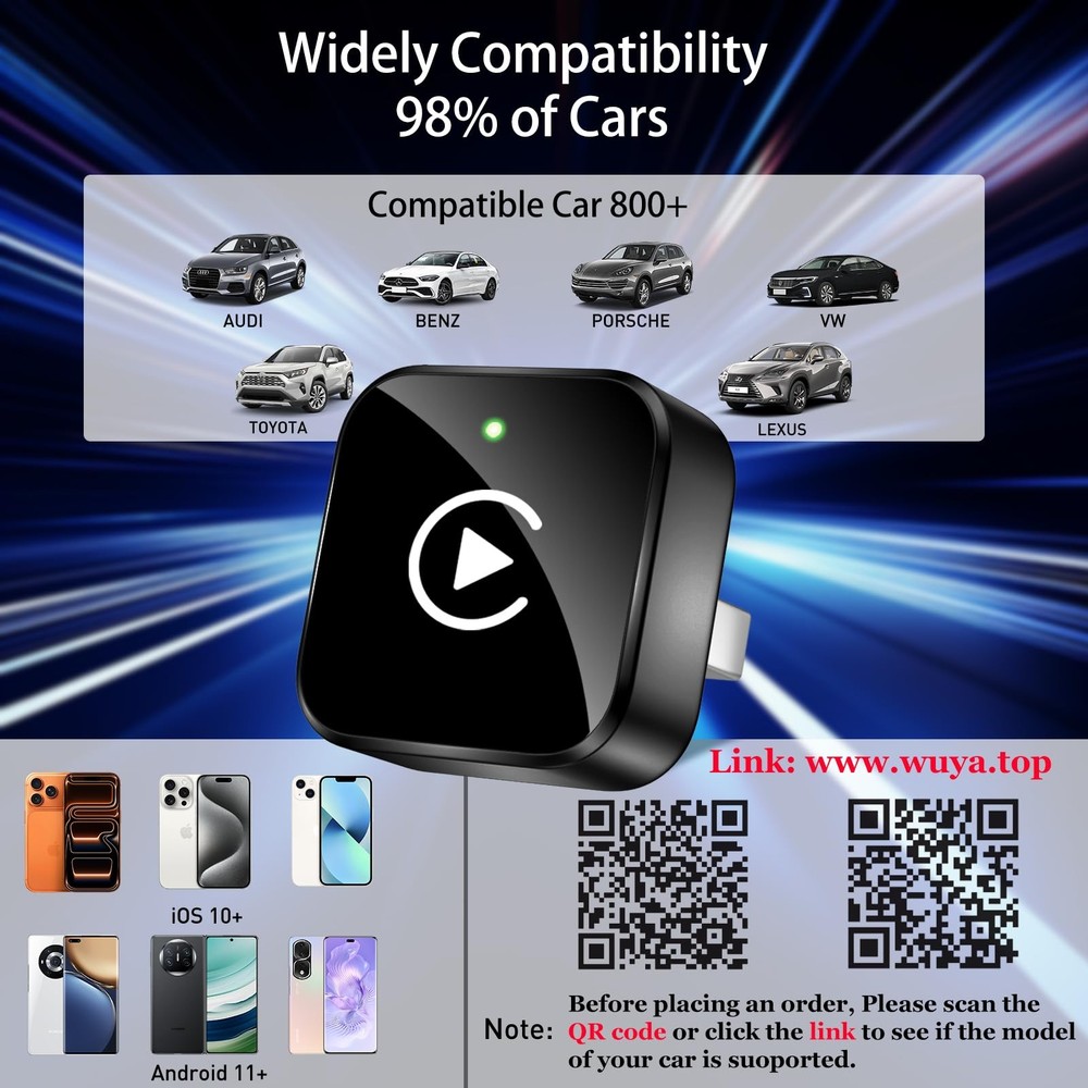Wireless CarPlay Adapter 2026 Upgrade Mini Design, USB/USB-C Plug & Black