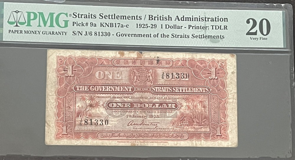 1925 VF 20 1 Dollar Straits Settlements