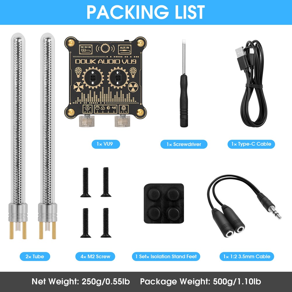 Douk Audio VU9 Dual Pixie Tube Sound Level Meter MIC+LINE Audio Display Analyzer