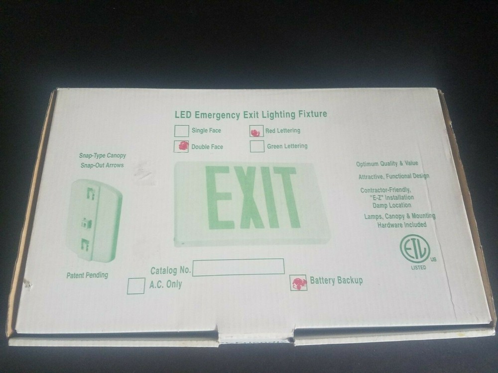 LED Emergency Exit Light Double Face Red Lettering 120/277V Damp Location
