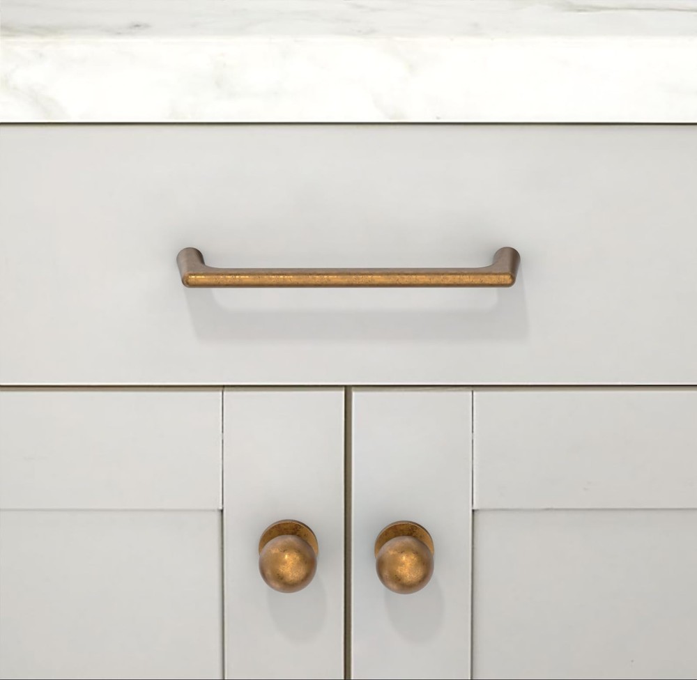 10 Pack Antique Brass Cabinet Knobs Single Hole Cabinet Pulls Round Kitchen C...