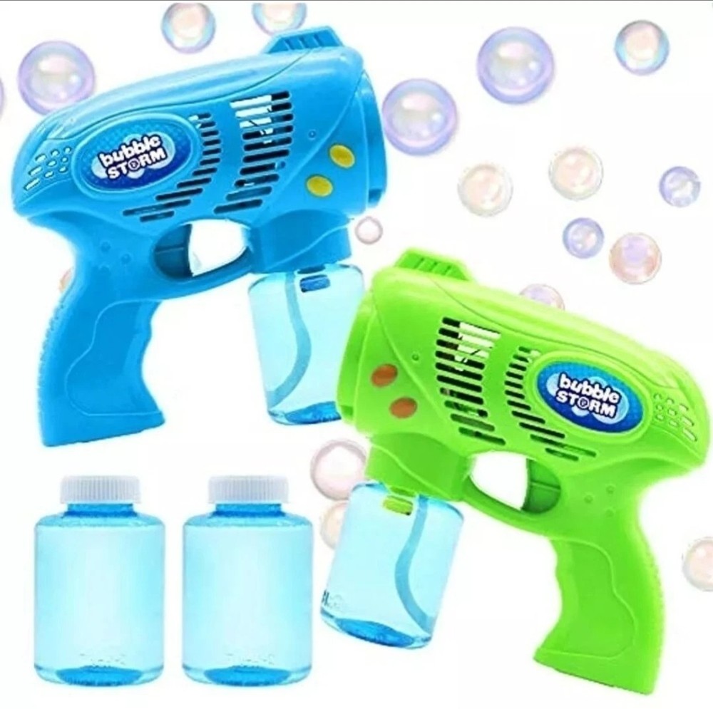 2 Bubble Guns With Bottles Refill Solution (10Oz Total) Pink & Blue