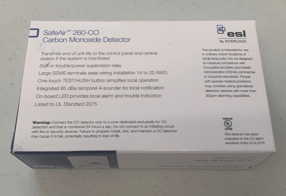 Edwards ESL INTERLOGIX 260-CO Carbon Monoxide Detector