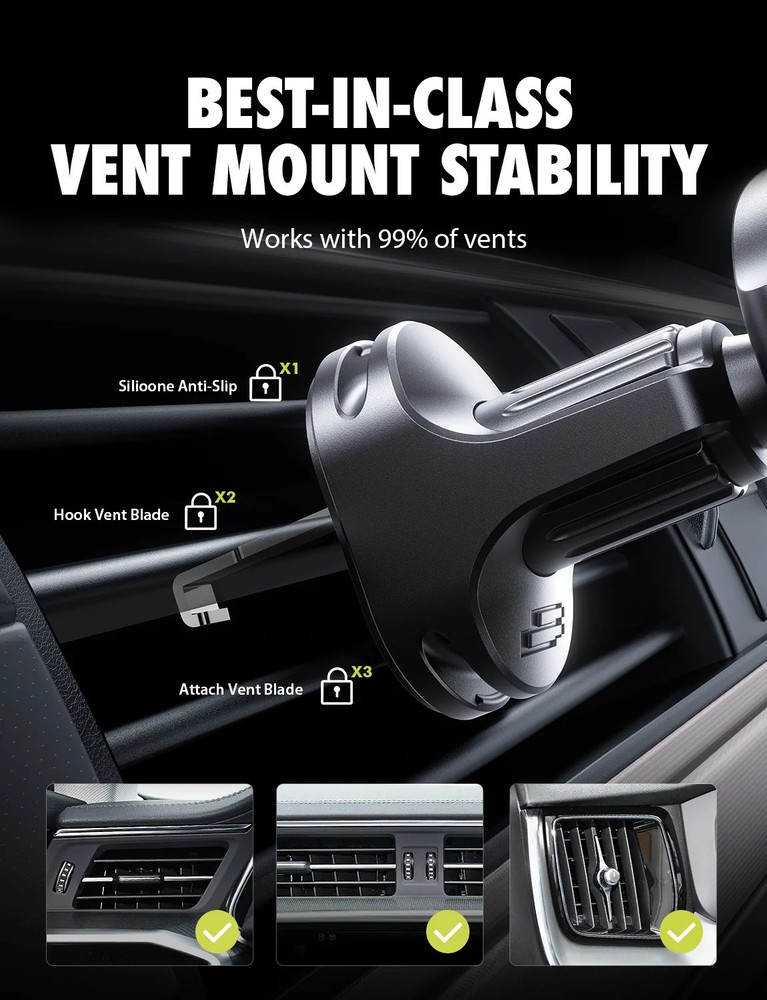 Bracketron AutoGrip Universal Vent Mount Car Phone Holder with Gravity Locking