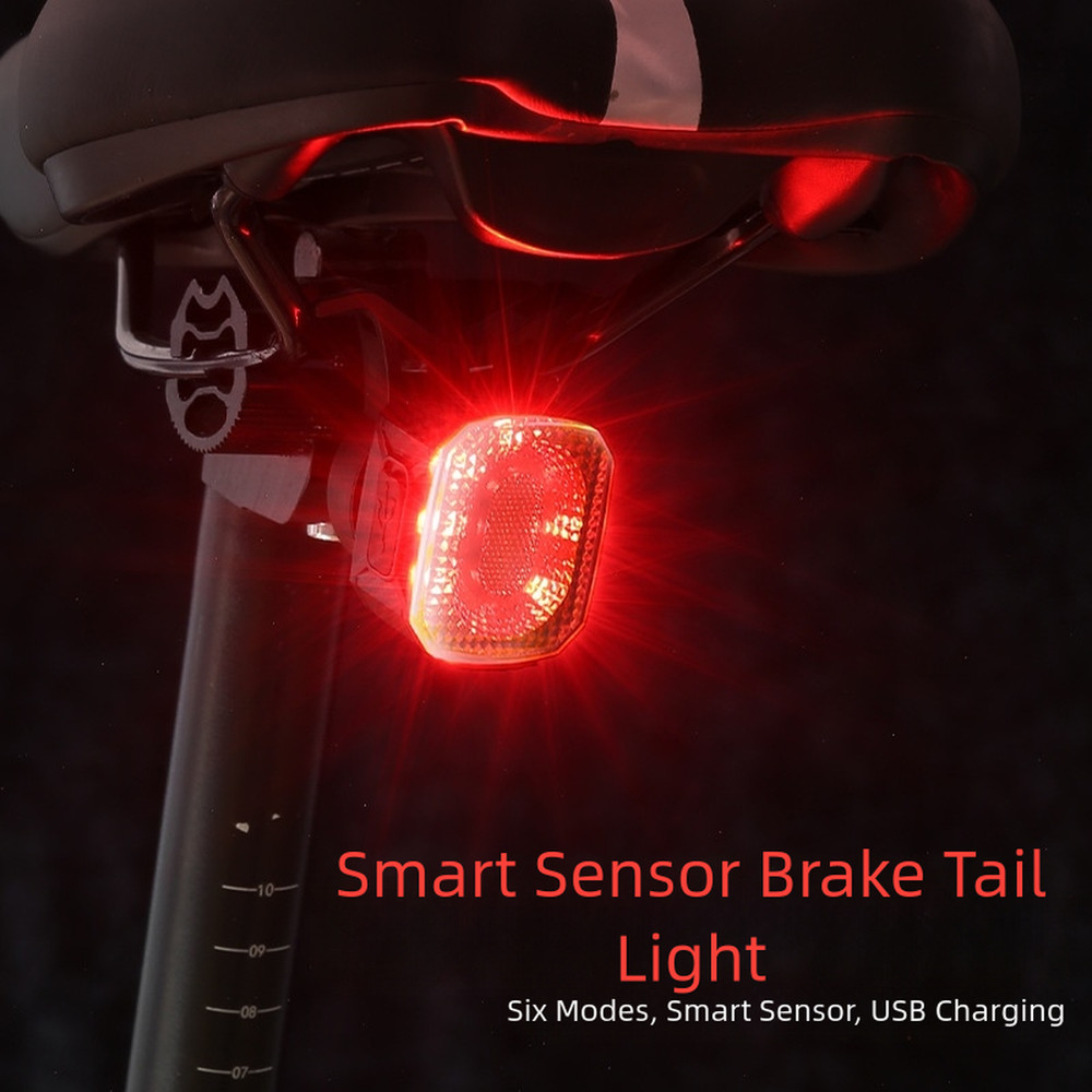 Vibration Activated USB Bike Tail Light with Brake Sensor Six Mode Lighting