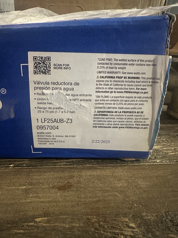 WATTS LF 25AUB Z3 Water Pressure Reducing Valve