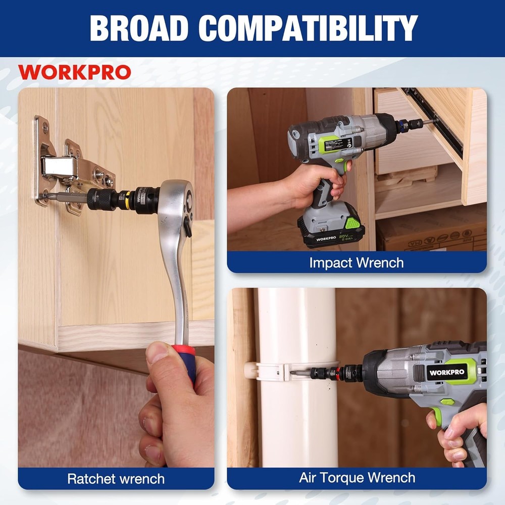 WORKPRO Quick Release Hex Impact Socket Adapter Holder Set 1/2" 3/8" 1/4" Drive