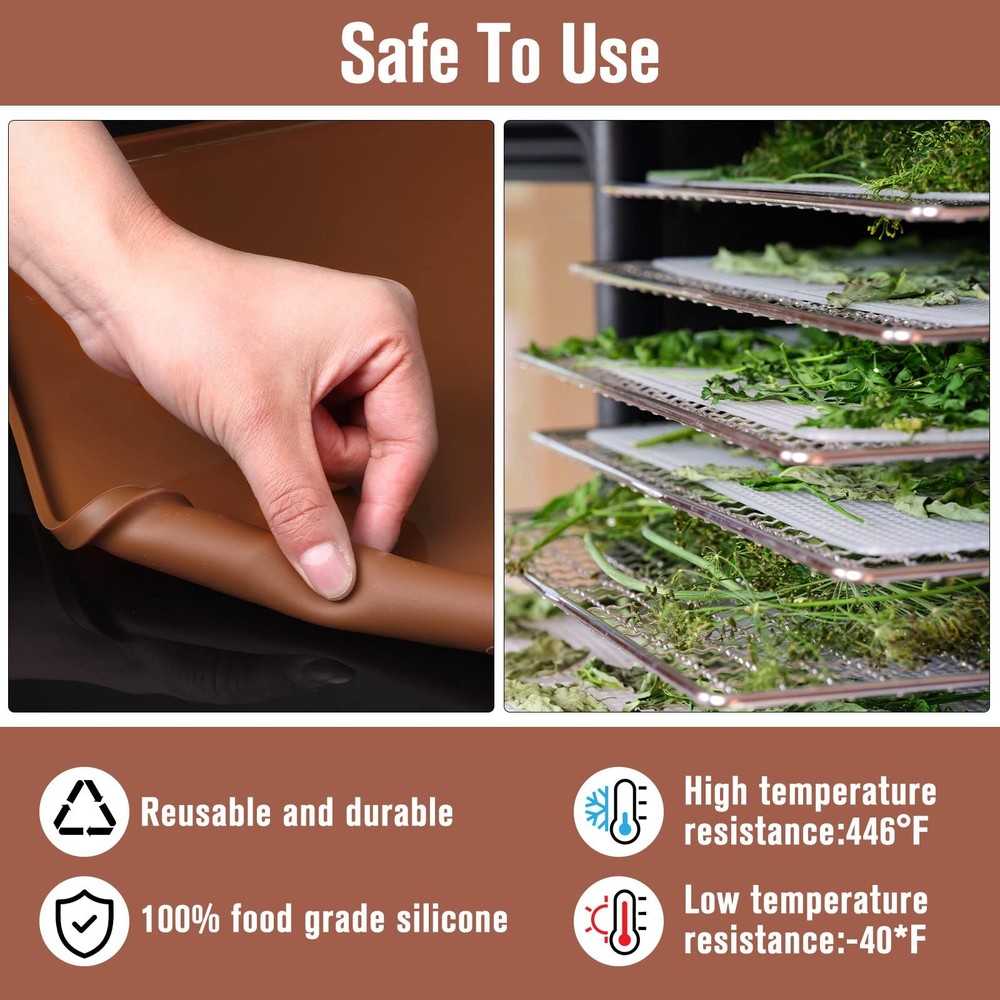 8 Pcs Silicone Dehydrator Mats 10 Mesh Screen Sheets Brown