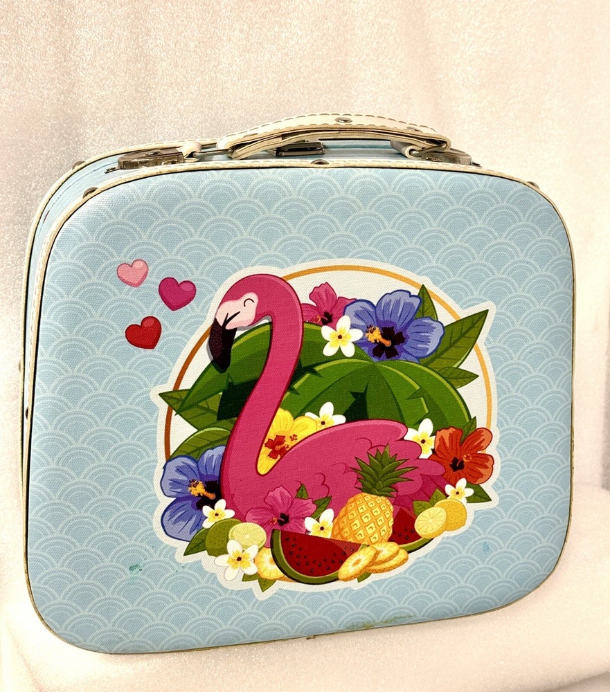 Flamingo Canvas Box Hinged Storage Suitcase 11x9x4