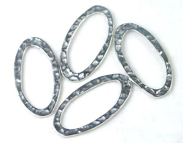 6 Silver Pewter Hammered Oval Large Ring 40x20mm