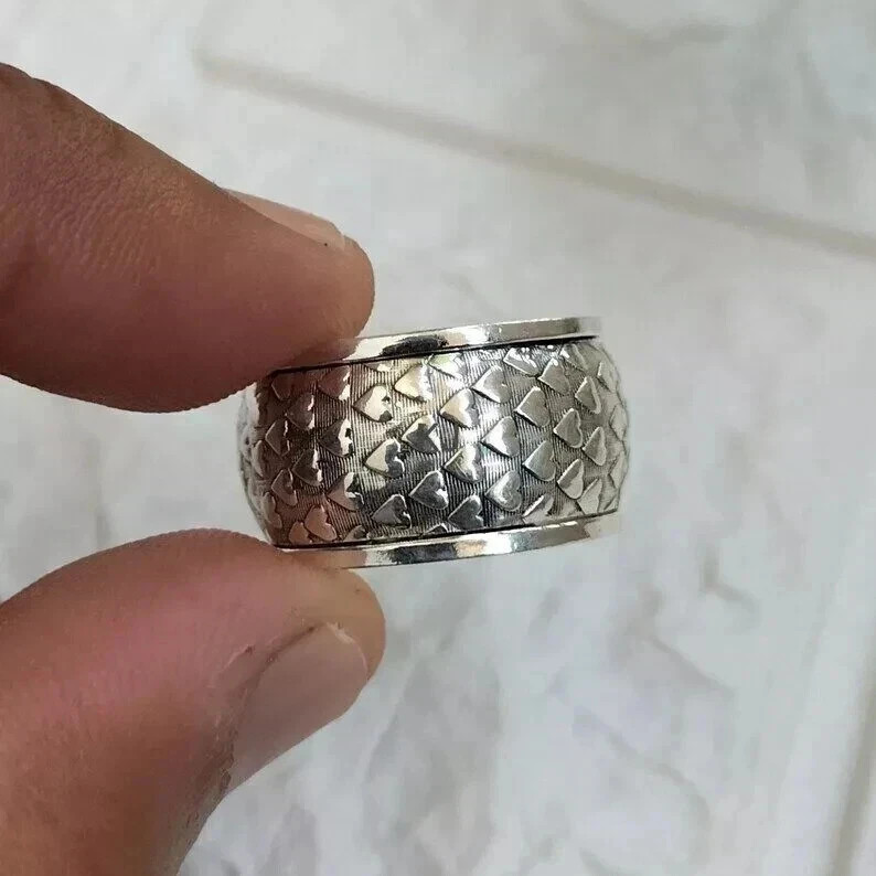 Thick Heart Spinner Ring Solid 925 Sterling Silver Band Handmade Ring All Size