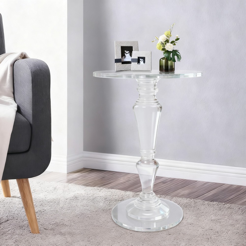 Acrylic End Table, Clear Side Table, Modern Coffee Table With Round Tabletop
