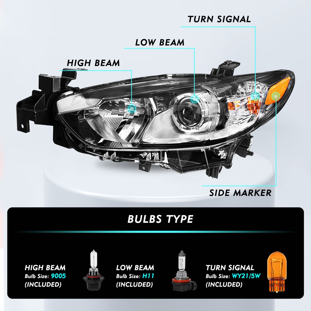 For 2014-2017 Mazda 6 Halogen Headlights Assembly Driver & Passenger Side w/Bulb