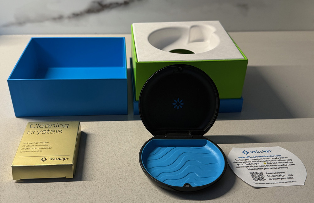 Authentic Invisalign Slim Case for Aligners/Retainers with Gift Box and Cleaner