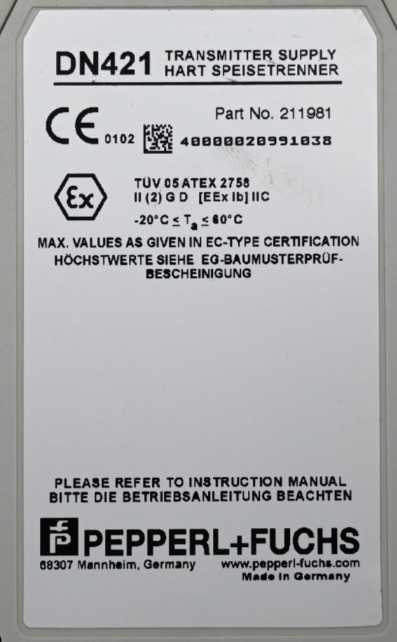 PEPPERL+FUCHS DN421 TRANSMITTER SUPPLY 211981
