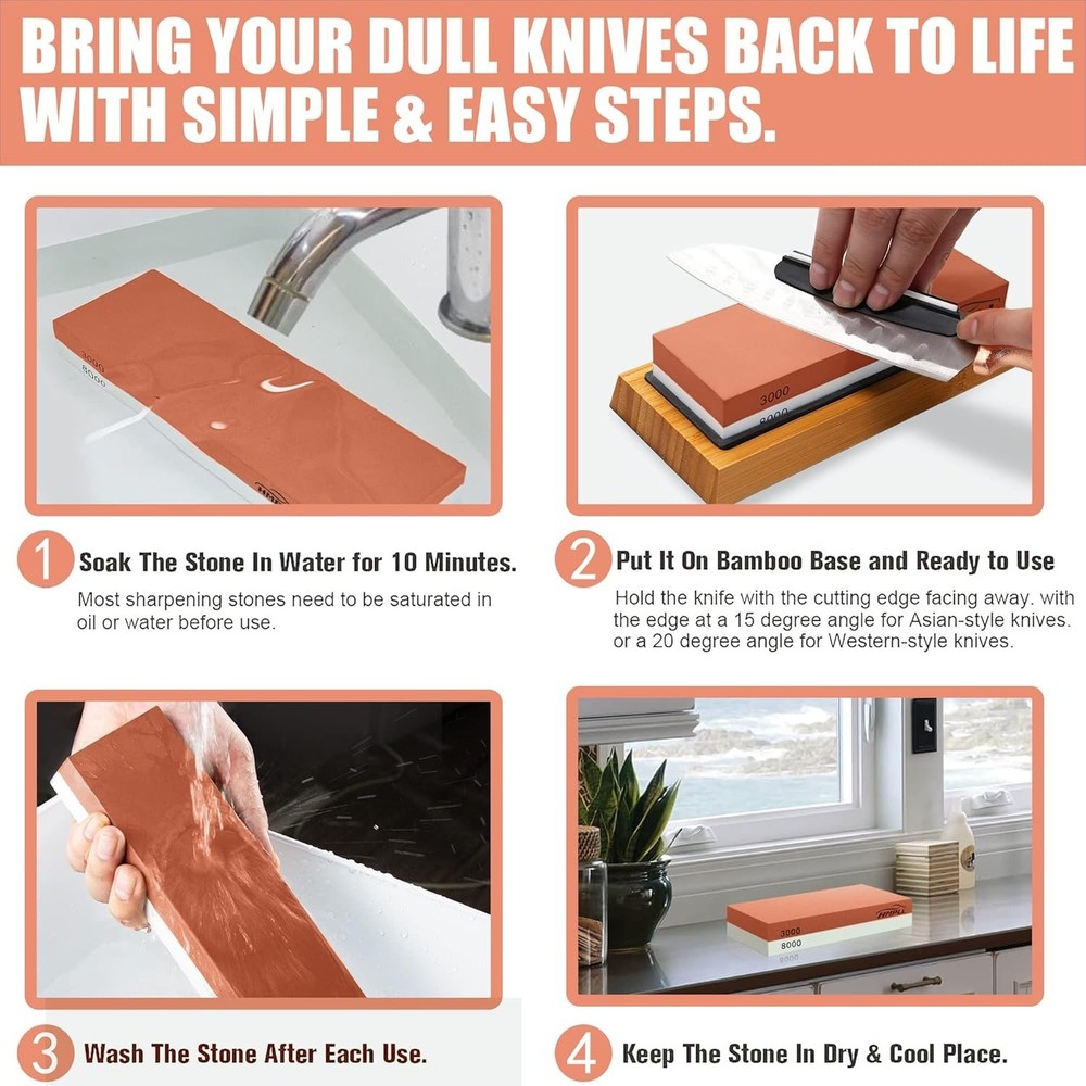 Professional Knife Sharpening Stone Set - Whetstone 4-Sided Grit & Accessories