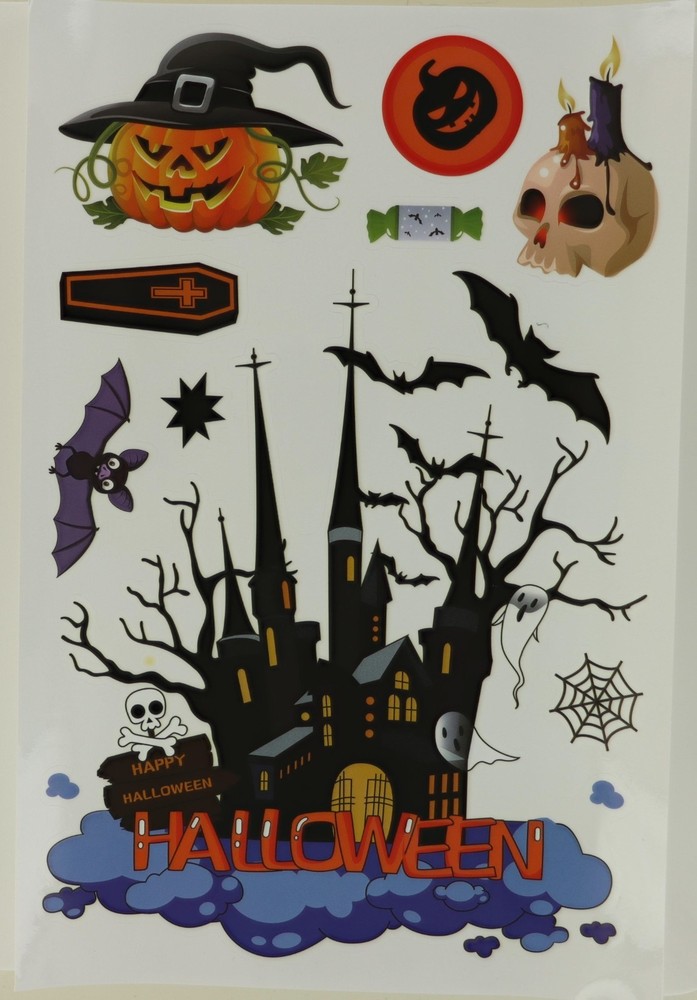 OLEDANK HALLOWEEN WINDOW CLINGS – 9 SHEETS – PUMPKIN, GHOST, SKULL DECOR - NEW