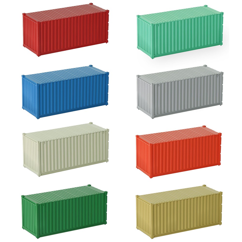 8pcs Different Colored HO Scale 1:87 20ft Blank Shipping Container Cargo Box