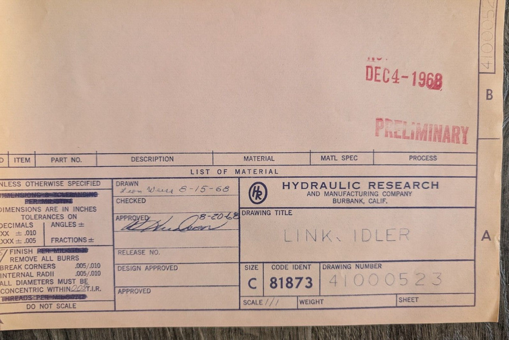 1968 Original Hydraulic Research Engineering Blueprint