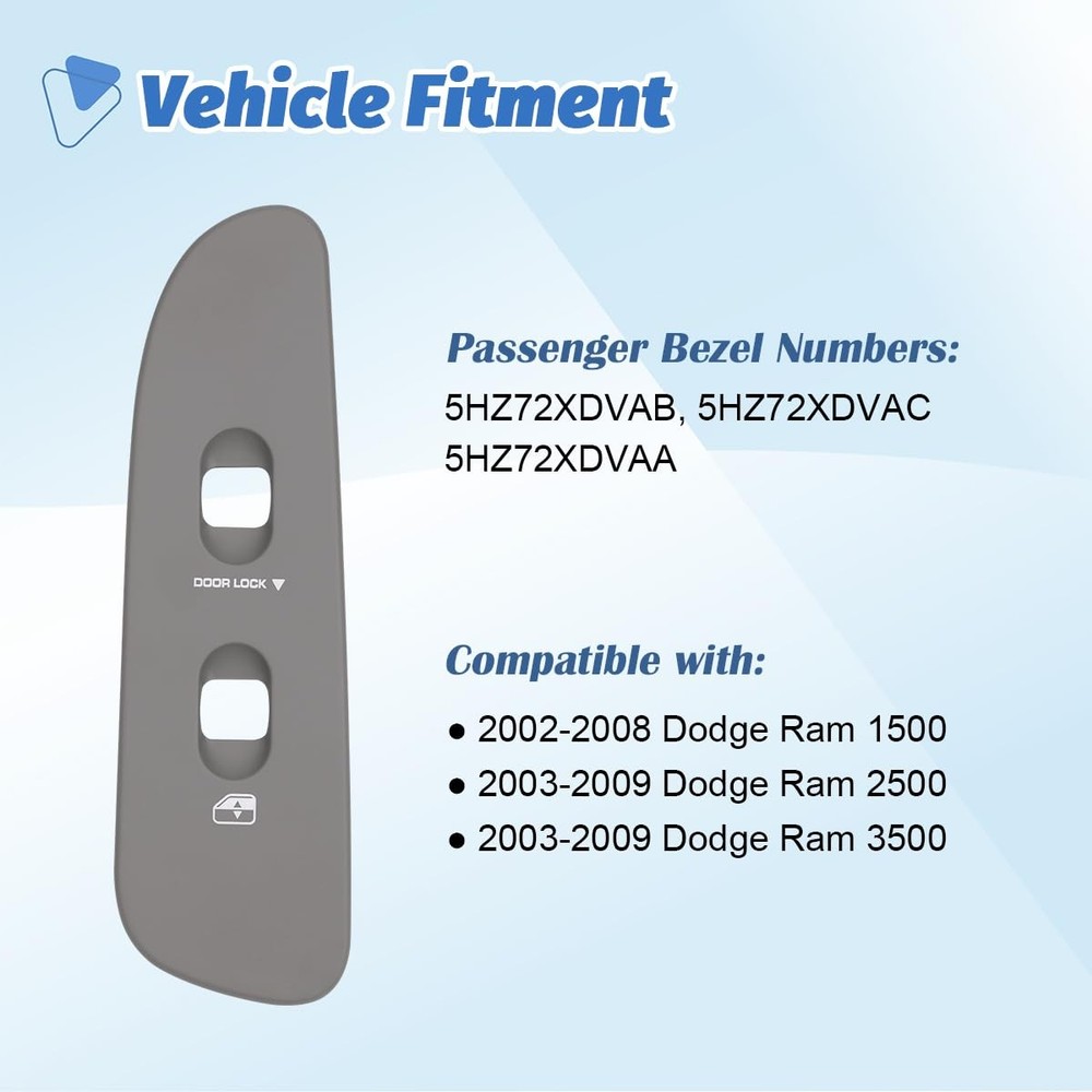 Passenger Side Window Control Switch Cover Compatible with 2002-2009 Dodge Ram.