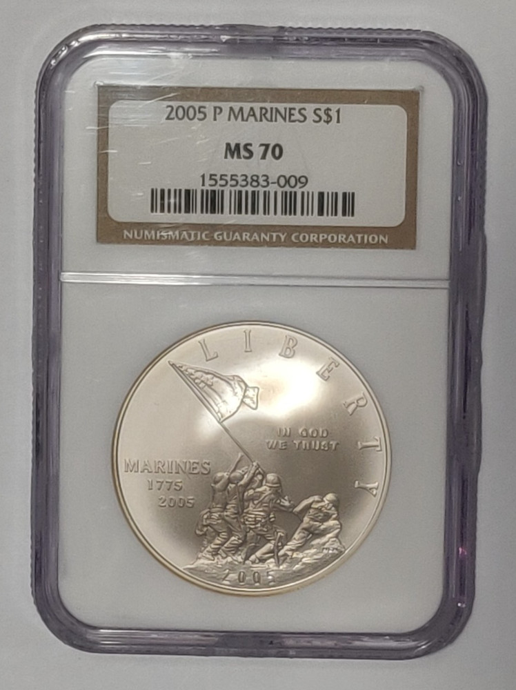 2005 COMMEMORATIVE SILVER DOLLAR MARINES NGC MS 70