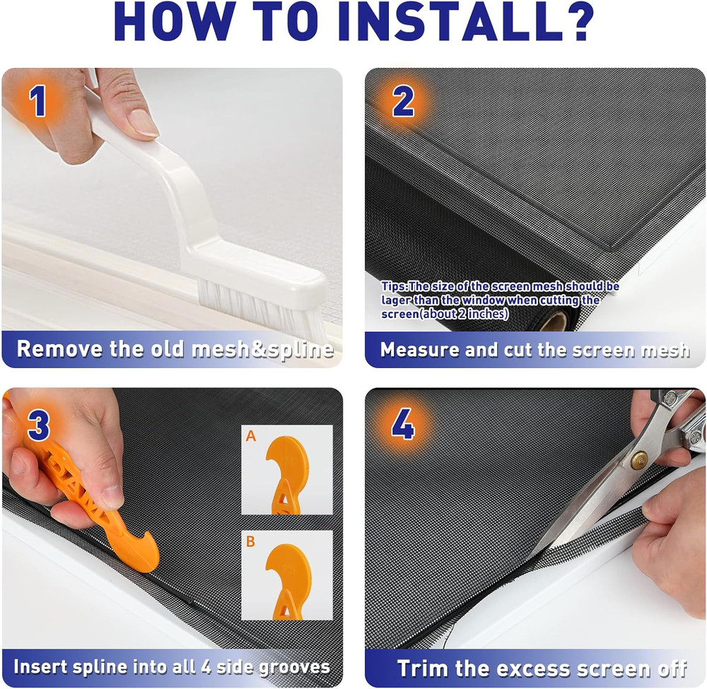 Window Screen Replacement Mesh 48"W X 99"L - DIY Adjustable Polyester Pet Proof