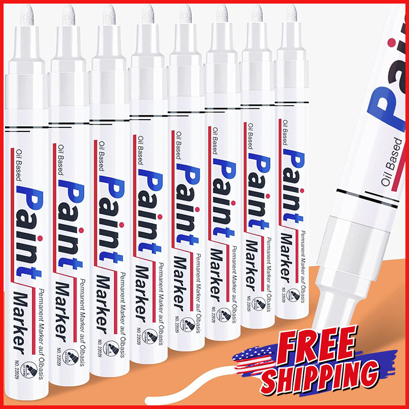 8 WATERPROOF PERMANENT PAINT MARKER PEN White Lettering Oil Based Medium Tip