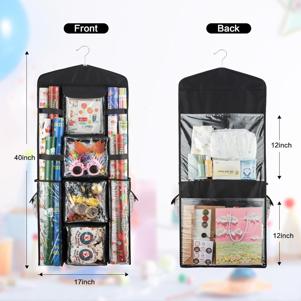 Wrapping Paper Organizer - Hanging Gift Wrap Storage Container, Double-Sided