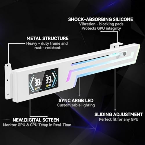 Adjustable ARGB GPU Support Bracket with Temp Display - Anti-Sag Graphics Card S