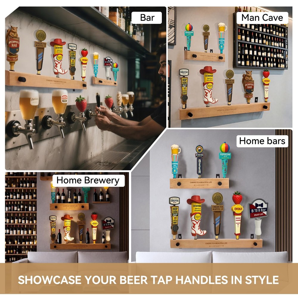 Wall-Mounted Beer Tap Handle Display Stand – Holds 3 to 8 Tap Handles – Premi...