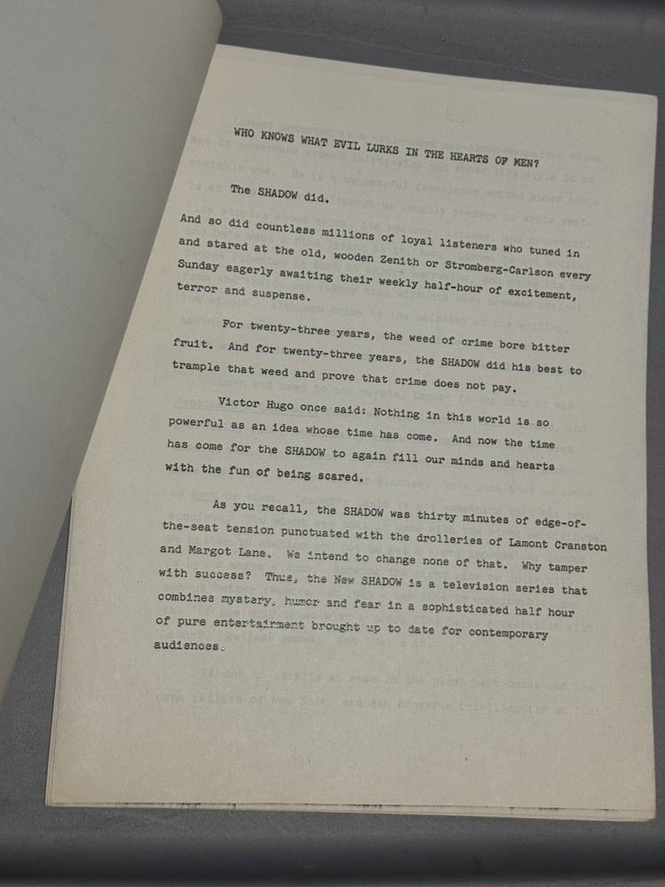 DC THE SHADOW SCRIPT & TREATMENT ORIGINAL TYPED 1970-71 UNPRODUCED TV PROJECT