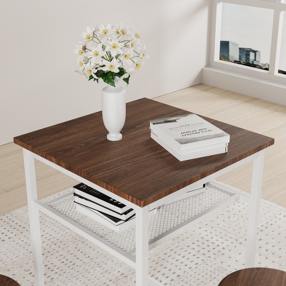 3 Piece Bar Table Set Counter Height Dining Kitchen Pub Table with 2 Stools