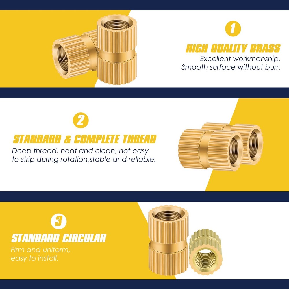500Pcs Threaded Inserts Kit M2 M3 M4 M5 - Female Thread Heat Set Insert, Brass K