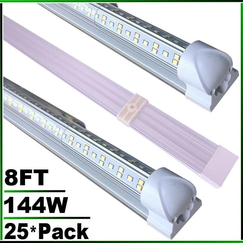 25Pc 8 Foot LED Shop Lights 144w Fixture 8FT T8 8' LED Tube Light Bulbs 6500K