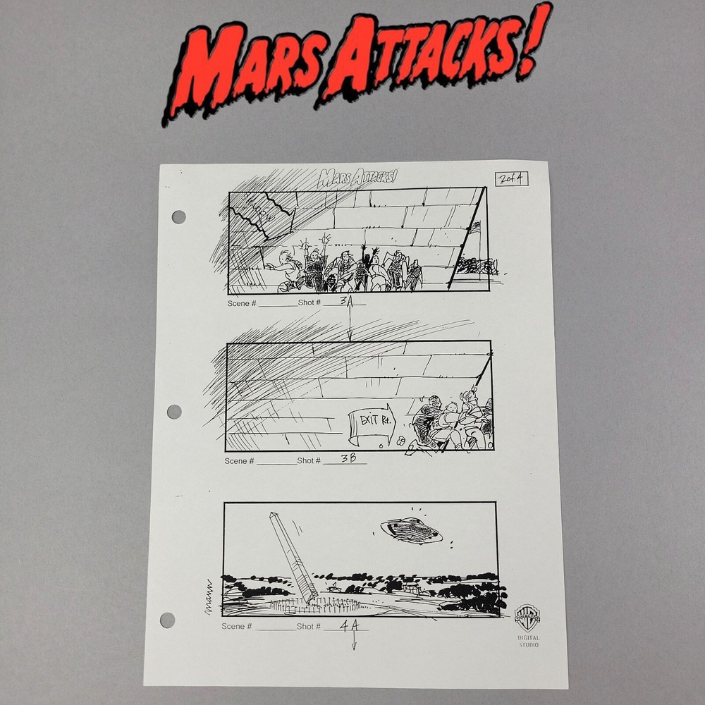 Mars Attacks! (1996) - Production Used Storyboard, Tim Burton, D.C. Attack, COA