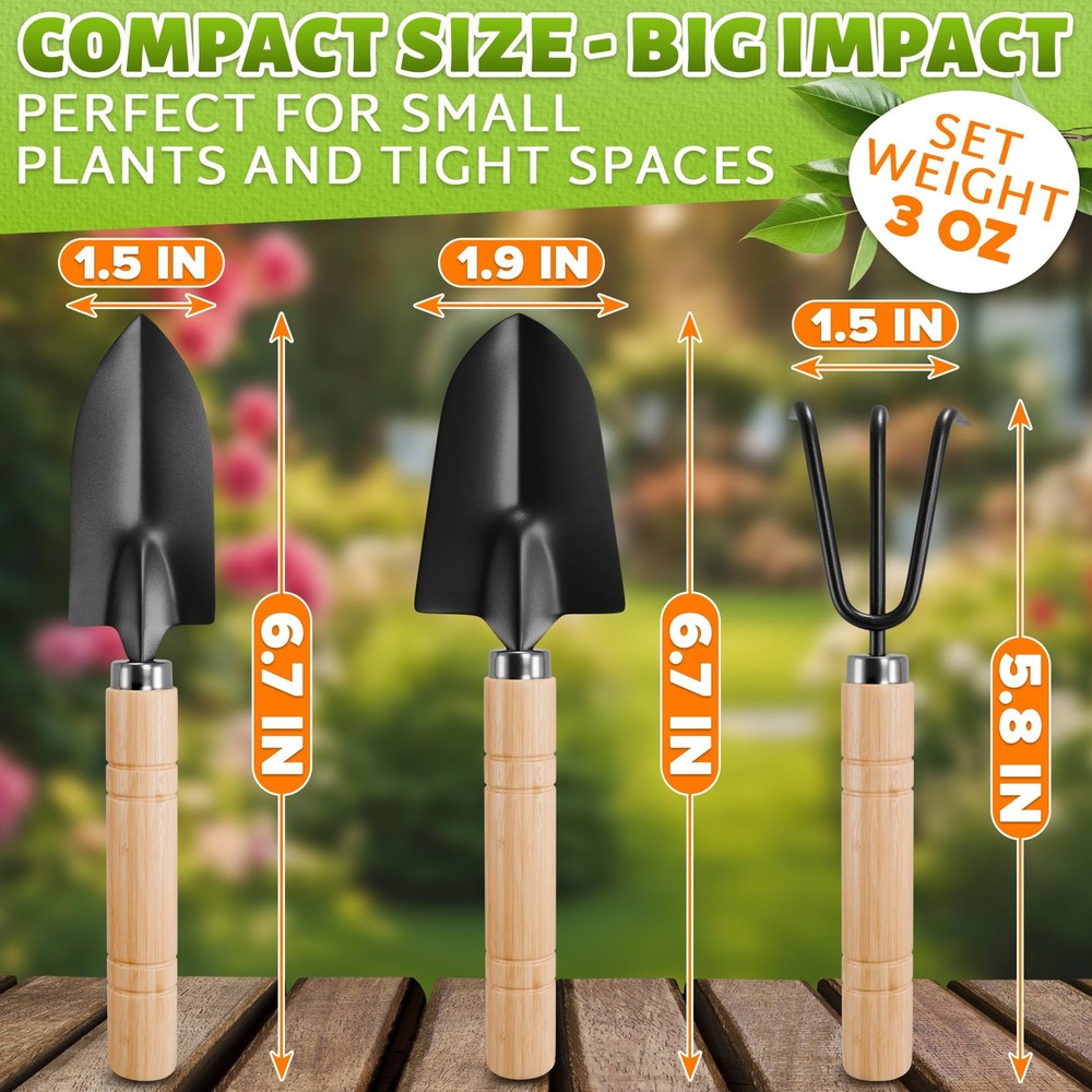 Small Garden Tools - 3 Pcs Mini Set with Black, Light Brown