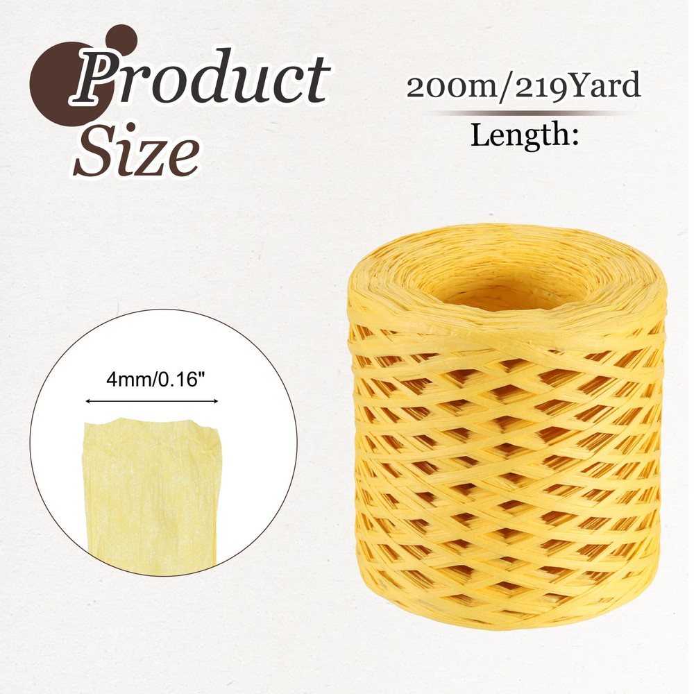 219 Yard Raffia Paper Craft Ribbon, Raffia Twine String, Yellow