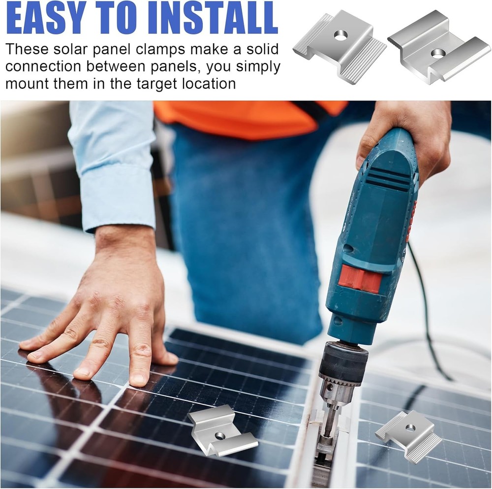42 Pack Solar Panel Mid Clamps, Clamps Bulk, Silver